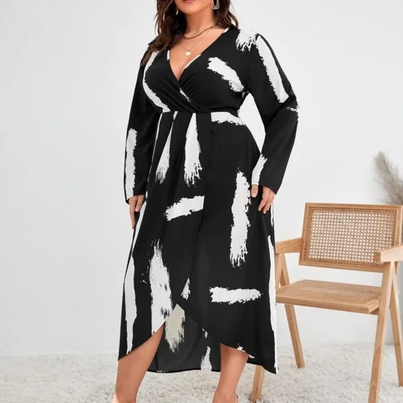 SHEIN Black and White Wrap Sundress FREE NECKLACE!! - Picture 1 of 5